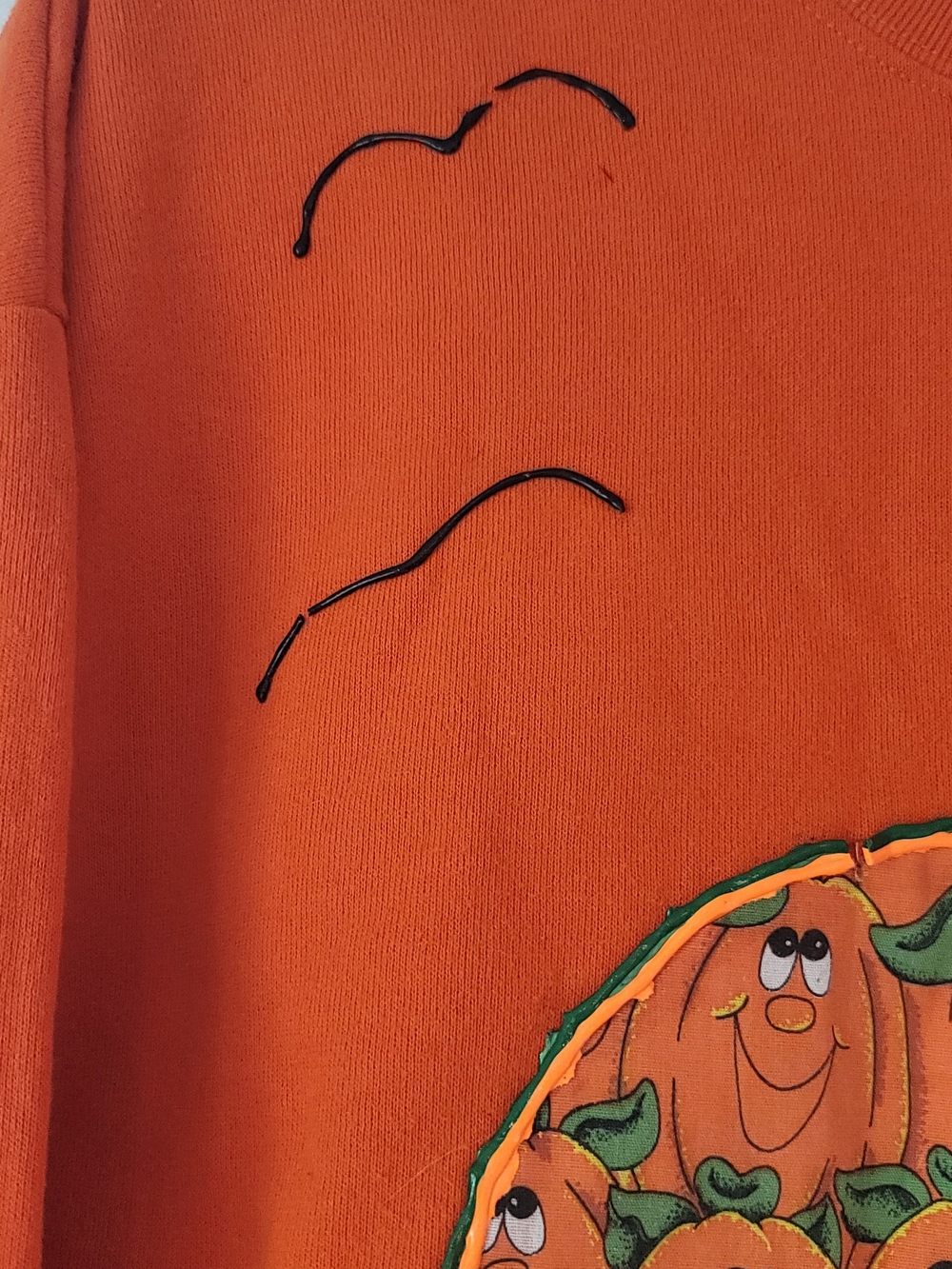 1995 Vintage Jerzees Orange Crewneck Sweatshirt With Homemade Pumpkin Graphics - Picture 3 of 11